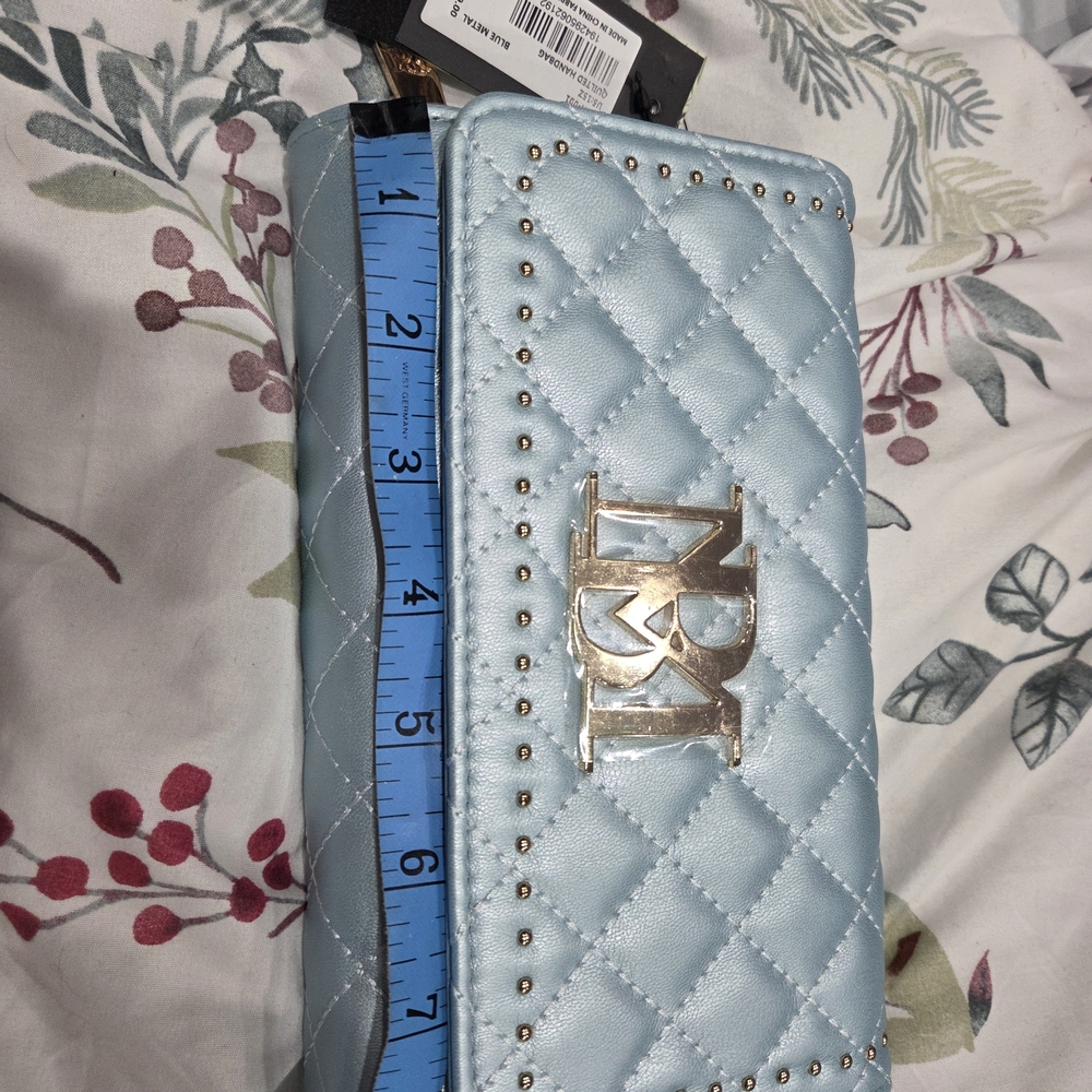 Badgley Mischka Quilted Blue Clutch with Silver Studs